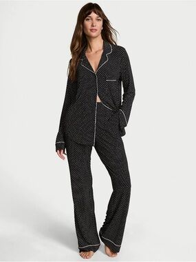 NEW Victoria’s Secret Black Pin Dot Modal Long Pajama Set Black Pink XXL